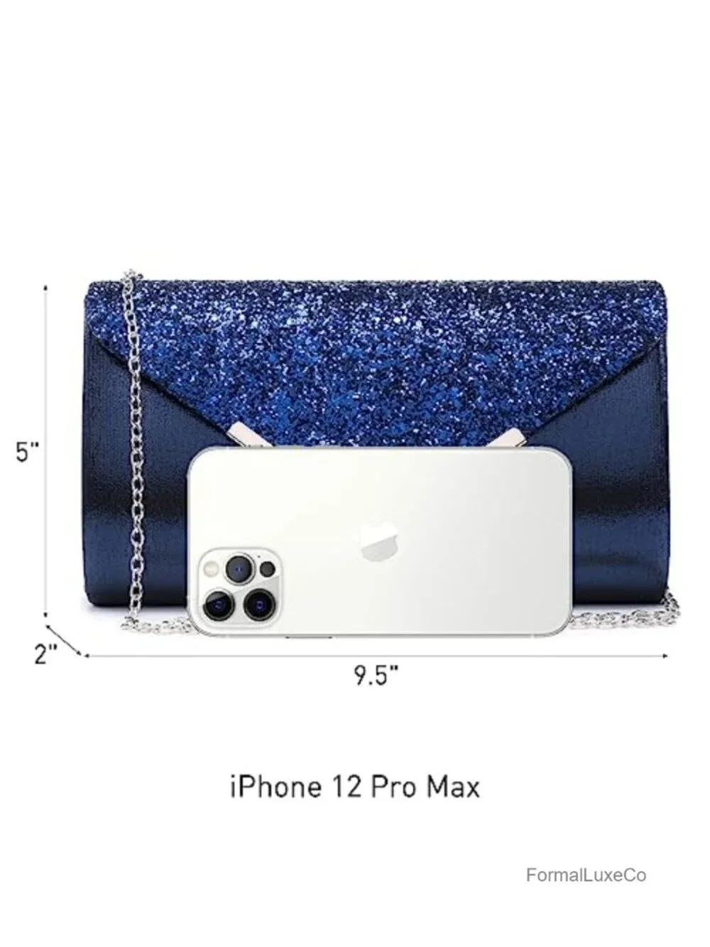 Glitter Envelope Evening Clutch with Detachable Chain Strap